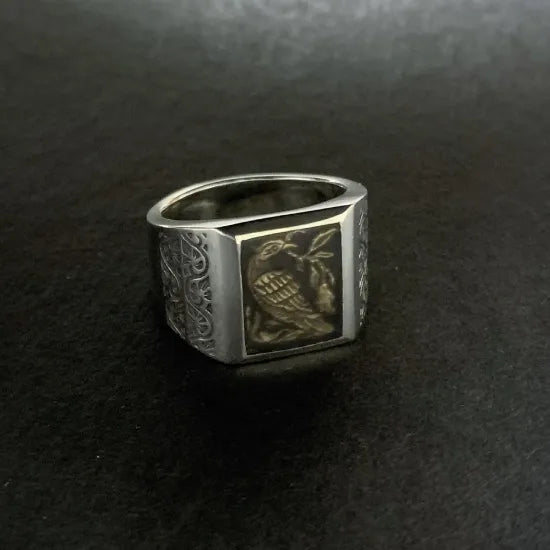 花喰鳥硫化璽戒｜Hanakuidori Oriental Signet Ring (手工訂製款)