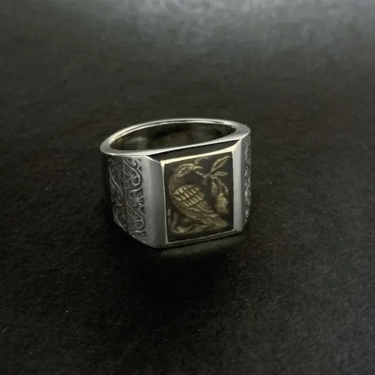 花喰鳥硫化璽戒｜Hanakuidori Oriental Signet Ring (手工訂製款)