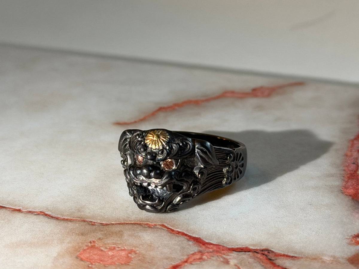 日本黑唐獅 複合材質銀戒｜Black Karajishi Ring (silver×brass)(手工訂製款)