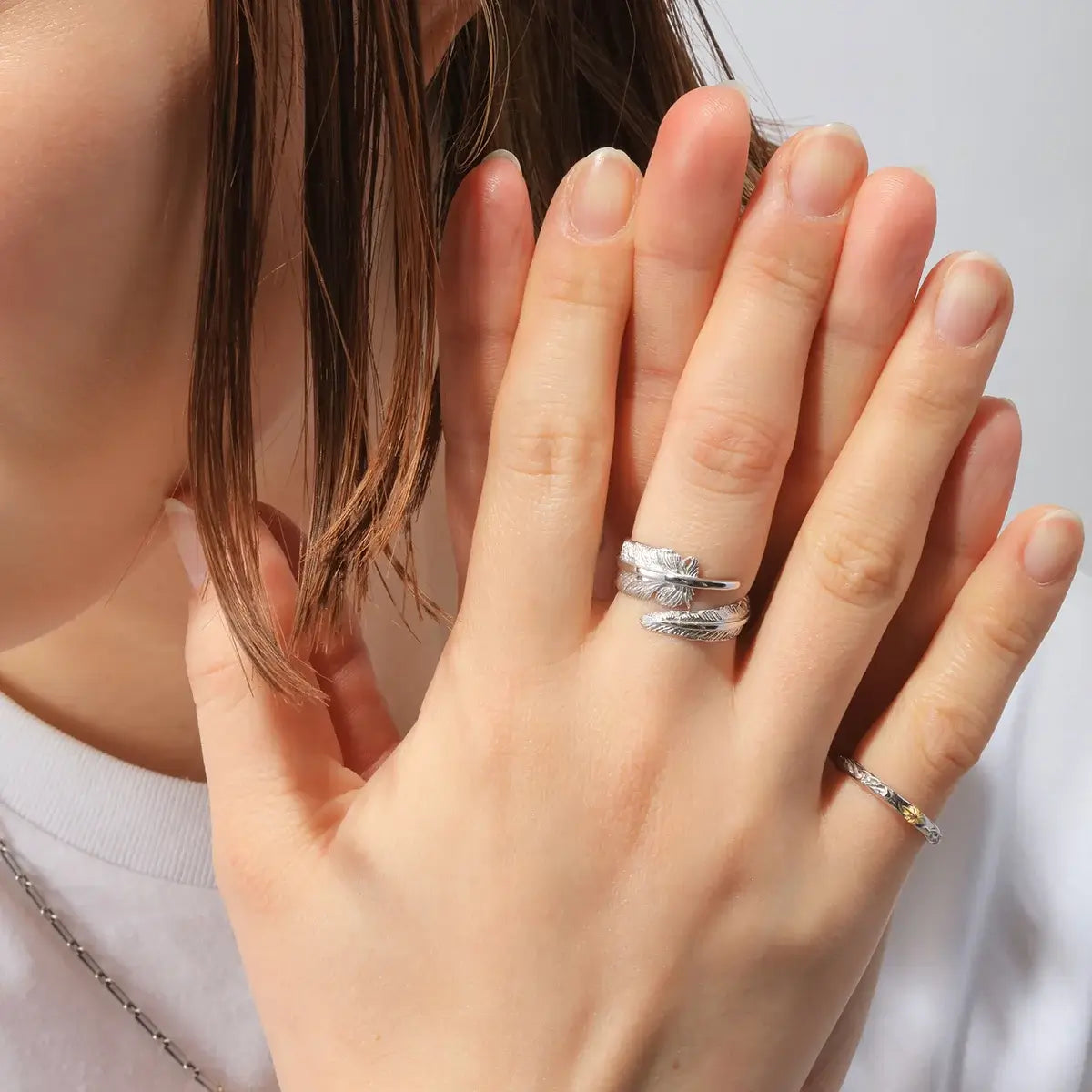 智羽之環｜Feather Rhodium Curled Ring