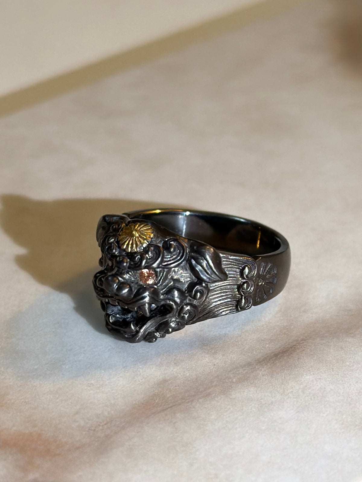 日本黑唐獅 複合材質銀戒｜Black Karajishi Ring (silver×brass)(手工訂製款)
