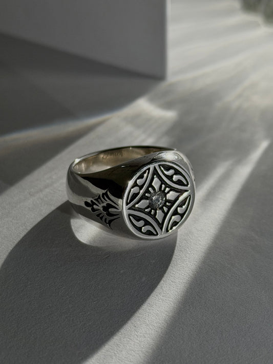 花七寶印章戒｜Flower Cloisonné Signet Ring(手工訂製款)