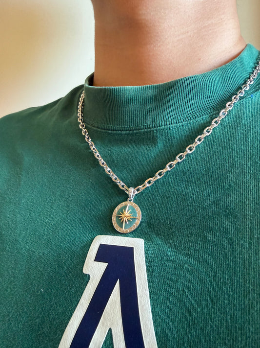 鎏金日耀之墜｜Kingman Turquoise Sun Symbol and Arabesque 24K Gold Plated Pendant