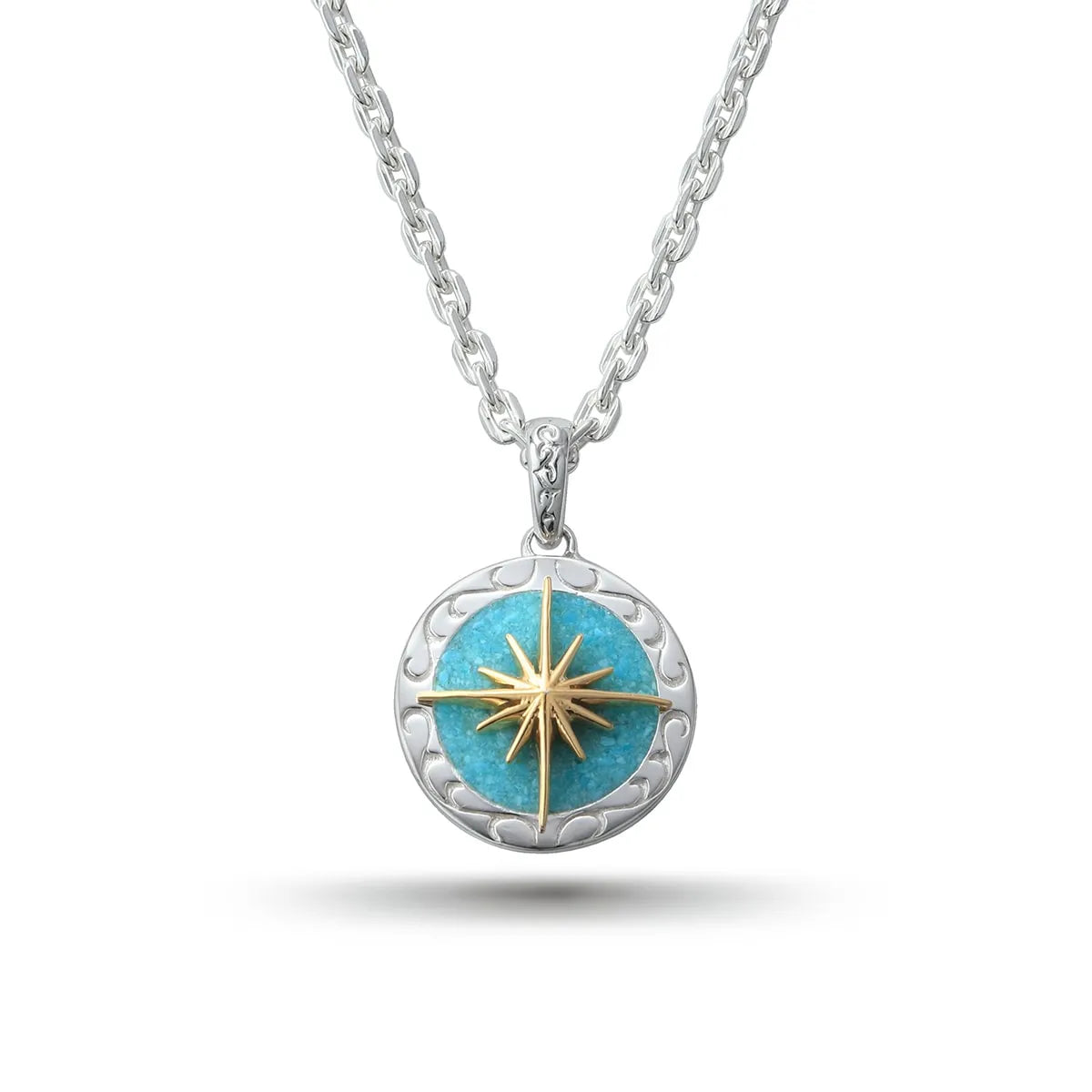 鎏金日耀之墜｜Kingman Turquoise Sun Symbol and Arabesque 24K Gold Plated Pendant