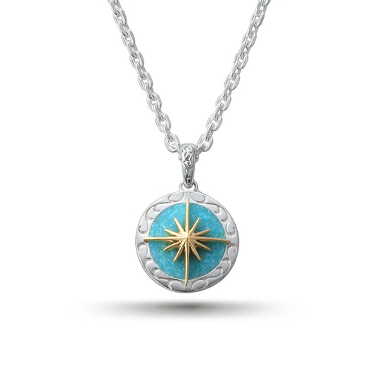 鎏金日耀之墜｜Kingman Turquoise Sun Symbol and Arabesque 24K Gold Plated Pendant