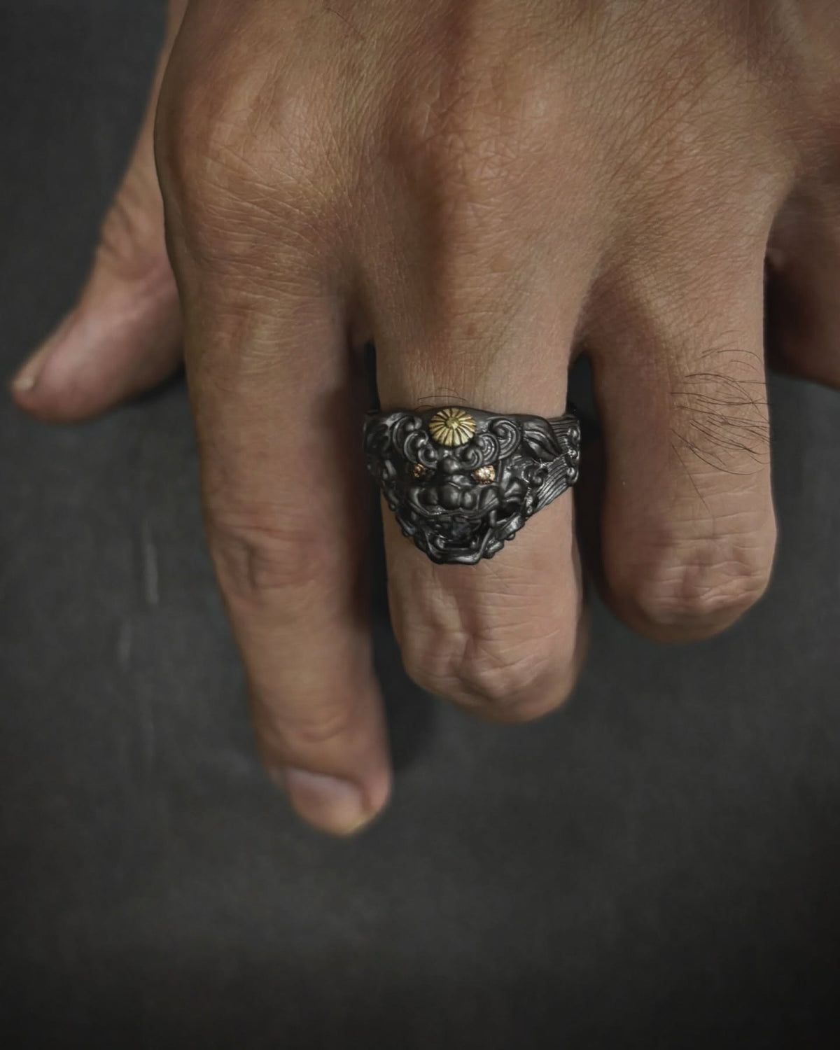 日本黑唐獅 複合材質銀戒｜Black Karajishi Ring (silver×brass)(手工訂製款)
