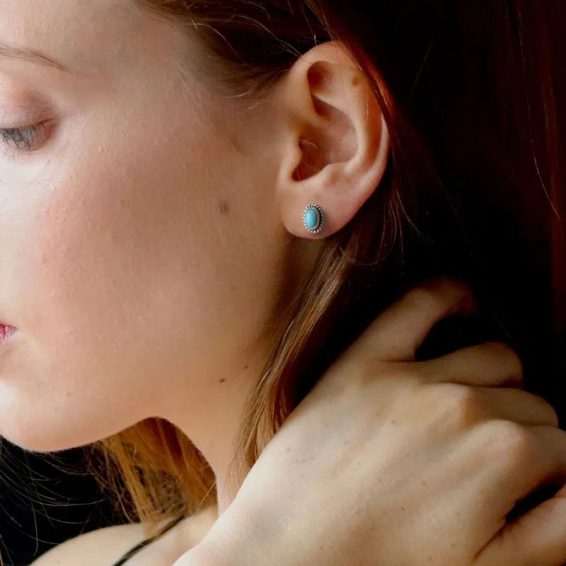 碧澄綠松石耳釘｜Turquoise Oval Stud Earrings