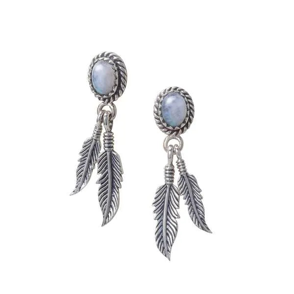 月羽流光耳釘｜Feather Rainbow Moonstone Stud Earrings
