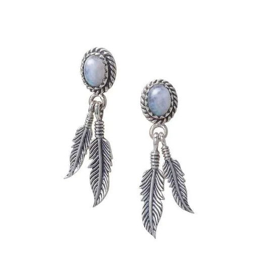 月羽流光耳釘｜Feather Rainbow Moonstone Stud Earrings