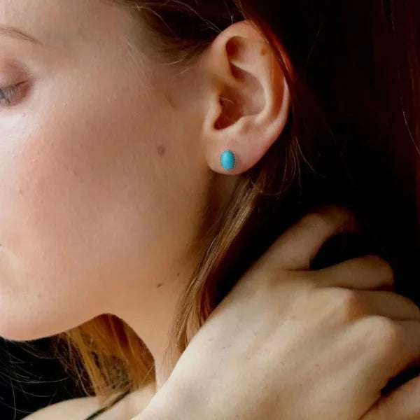 碧澄之境耳釘｜Natural Turquoise Oval Stud Earrings