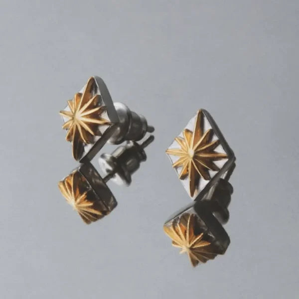 鎏金日輪耳釘｜Sun Symbol Silver925 K24 Gold Plated Earrings