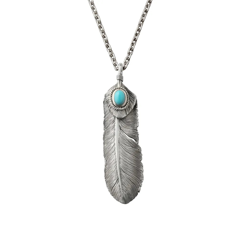 綠松石羽心墜｜Feather Left Facing Pendant with Turquoise Heart