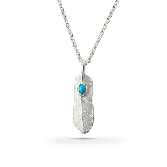 睡美人聖羽之墜｜Feather Natural Silver Color Sleeping Beauty Turquoise Left Facing Pendant, Medium
